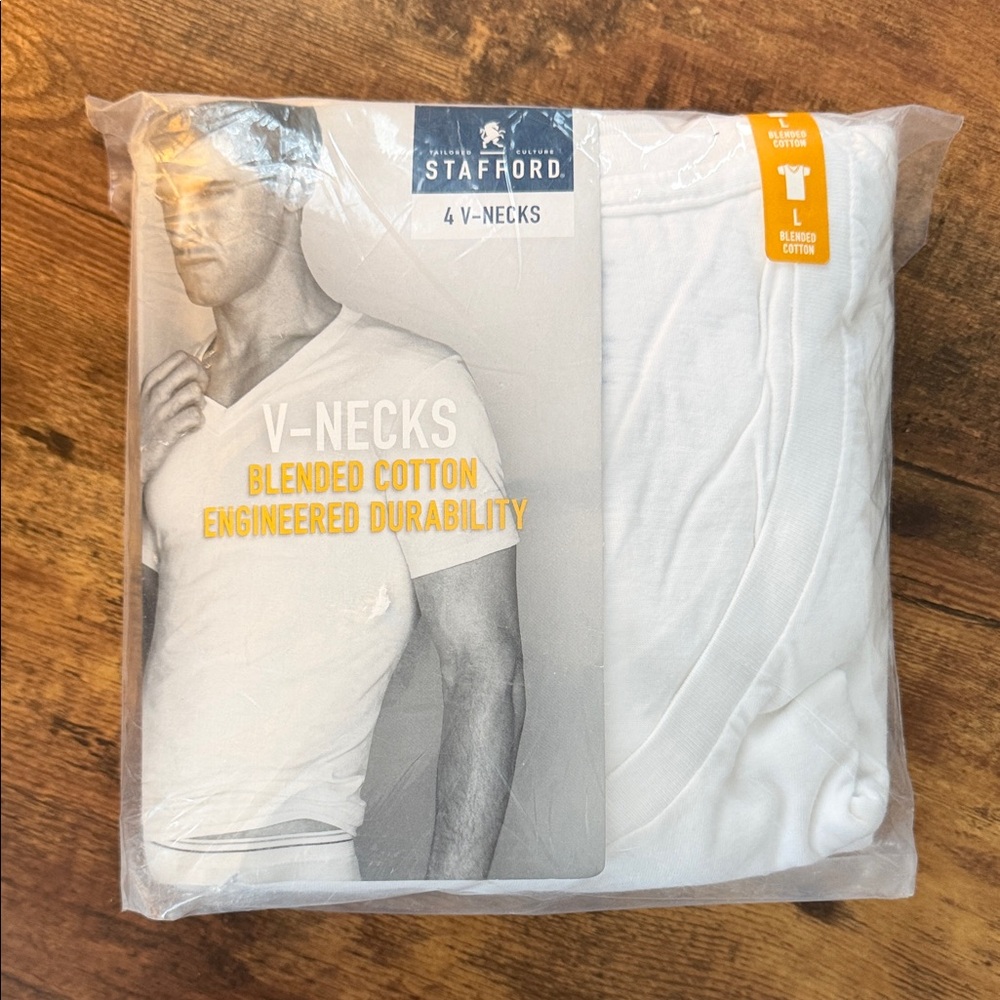 Stafford White V-Neck Undershirts Pack - Picture 1 of 3